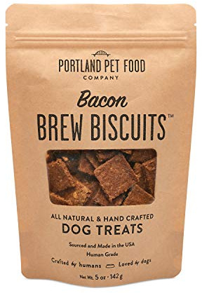 CRAFTED BY HUMANS LOVED BY DOGS Portland Pet Food Company Bacon Brew Biscuit Dog Treats (1 Pack, 5 oz Bag) – All Natural, Human-Grade, USA-Sourced and Made