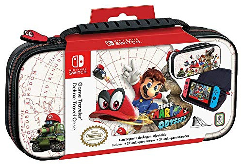 Officially Licensed Nintendo Switch Carrying Case - Protective Deluxe Hard Shell Travel Case - Adjustable Viewing Stand - Nintendo Switch Super Mario Odyssey Art Game Case