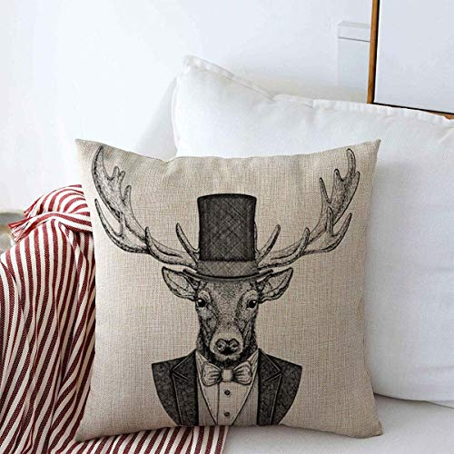 Starojul Throw Pillow Covers Bear Brown Badge Deer Wearing Jacket Bowtie Angry Beaver Hat Bow Tie Design Cushion Square Cases Linen for Couch Home Decorations 18 x 18