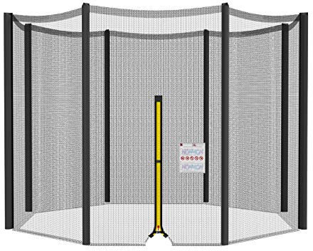 NONMON Sicherheitsnetz Ersatznetz für Trampolin Ø 427 cm 8 Stangen, Schwarz Gartentrampolin Ersatznetz Netz Außenliegend reißfest UV-beständig einfache Montage Eingangstür mit Reißverschluss