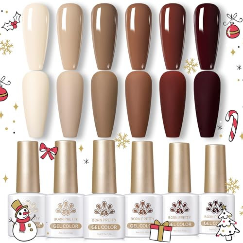 Born Pretty UV Nagellack Braun - Hautton Nude Herbst Winter Gel Nagellack Geröstete Kastanien Schokoladenkollektion UV Lack Neutral Beige Khaki Maniküre und Nagelkunst DIY zu Hause