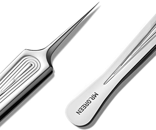 MR.GREEN Ingrown Hair Tweezers Needle Nose Pointed Tips Tweezers for Eyebrows Splinters Blackhead Removal Precision Stainless Steel Clip Extractor… (Short)