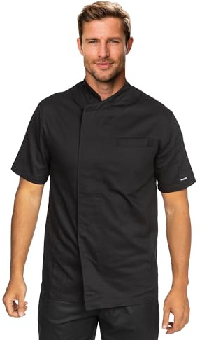 PALLTEX KOTO SS 100% Cotone Giacca Cuoco Uomo e Donna Unisex con i Bottoni Automatici Giacca da Cuoco Ristorante Divisa da Cuoco a Maniche Corti, Nero, XXXL