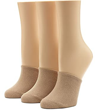 HUE Women's Cotton Toe Topper 3 Pack, Cream, One Size