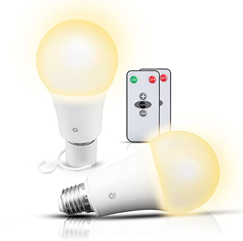 Texsens-Rechargeable-LED-Emergency-Light-Bulb, 7W 600LM 3000K E26 Battery Powered Lamp with Hooks & Remote Controller for Power Outage Camping Hurricane Outdoors, 3 Brightness Levels (Soft White)