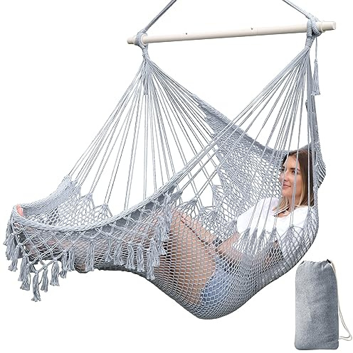Chihee Sedie Sospese Sedia amaca super grande Sedia a corda in cotone morbido,Forte barra di diffusione in metallo pieghevole Ampio sedile pizzo Stretch Swing sedia Decorazione a tema interni,esterni