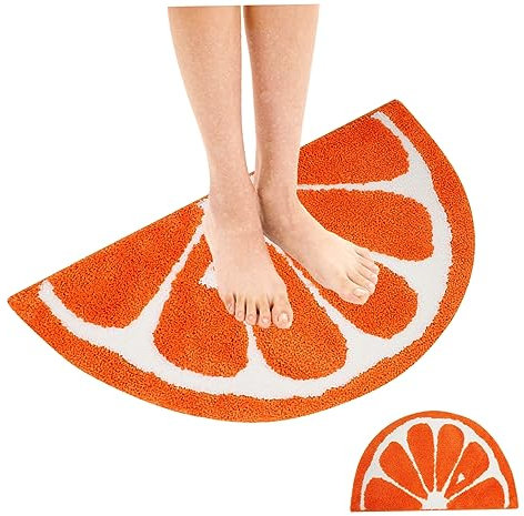 NIDONE Halbrunde Mikrofaser-Badezimmerteppiche in weicher Zitronenform, rutschfeste Shag-Badematte, 39,9 x 59,9 cm, weiche, halbrunde Zitronen-Badematte, rutschfest, saugfähig, süßer Obstteppich