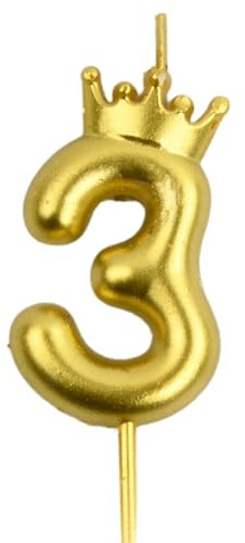 Wisebom Candele di Compleanno Numero, 1Pcs Corona Candele Numeri Oro Candeline Compleanno Dorata, 3D Candele Numerate di Torte Candela per Feste di Anniversario Decorazione (3)