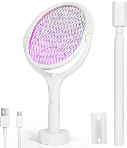 Diealles Shine Elektrische Fliegenklatsche, Fliegenfalle Elektrisch, 6 in 1 3500V Fliegenfänger Elektrisch, Aufladbar USB Mückenklatsche mit Teleskop Verlängerungsstab für Schlafzimmer Küche