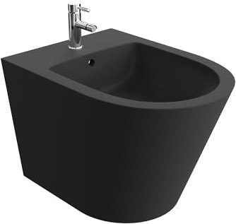 LAVITA Universal Wand-Bidet Galve Black mit Hahnloch und Überlaufschutz aus Keramik Sitzwaschbecken zur Montage an der Wand Hygienisch und Pflegeleicht 35,5x51x34 cm