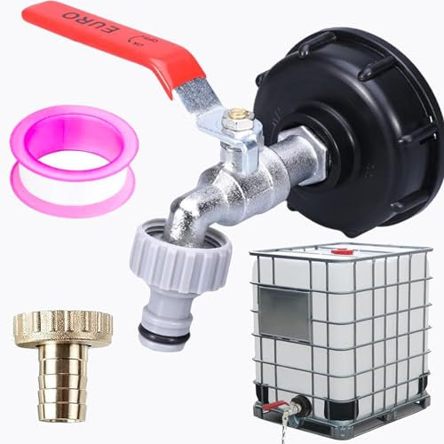 HUFHNWSO Raccord Cuve 1000 litres,S60x6 IBC Adaptateur 1000l, Bouchon1000l Plastique 1/2, Robinet Vanne, Matériel d'Arrosage pour Jardin Eau De Pluie