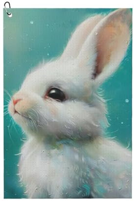 SSIMOO Serviette de golf à usage général, motif lapin blanc, accessoire de golf personnalisé pour homme, absorbant et polyvalent