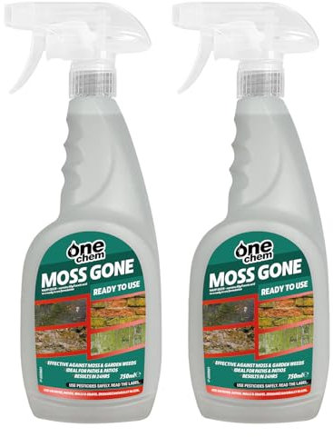 One Chem Moss Gone Moss Killer, 2 x 750 ml, For Paths, Patios, Roofs, Walls, Tarmac, Gravel