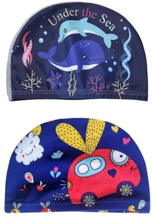 MIRKUZI Bonnets de bain Lot de 2 bonnets de bain imperméables pour enfants, bonnet de bain extensible en silicone pour filles, bonnet de bain extensible