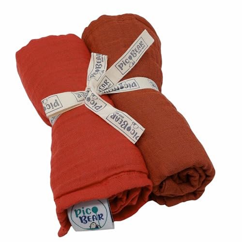 pic Bear Musselin Molton Tücher 80x80cm - Ultra-weiche Multitalente für Babyalltag: Spucktuch, Schmusetuch & mehr - 100% Baumwolle - 2er Pack (Rooibos Tea + Fiesta)