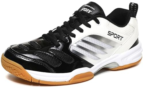 Hiuzylqx Chaussures Badminton et Tennis pour Hommes, Baskets de Pickleball, Chaussures Terrain d'intérieur décontractées pour Le Racquetball, Tennis Table, Squash, Volley-Ball,White Black,47 EU