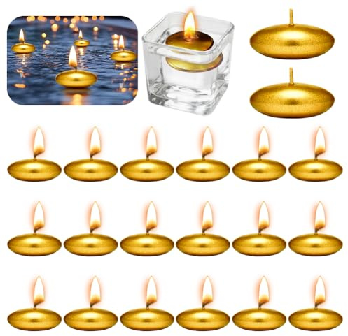 20 Pezzi Candele Galleggianti Candele Metalliche Oro-Metalliche, Candele Galleggianti Non Profumate Metalliche 37mm Candele Galleggianti Decorative per Matrimonio, Feste in Piscina, SPA, Vasca da
