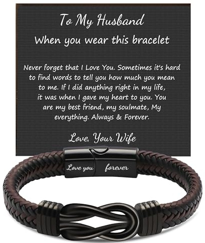 JOYELL Bracelets for Husband Brown Braided Leather Knot Bracelet for Mens Couple, Valentines Day Birthday Anniversary Wedding Graduation Gifts from Wife