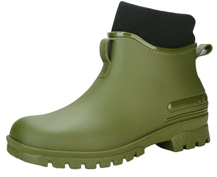 Neoprene Wellies Ladies Waterproof Ankle Boots Women Mid Length Rain Boots Short Rain for Womens Ankle Rainboot Garden Boot Ladies Rubber Outside Work with Comfort Stylish Girls (Green,7)