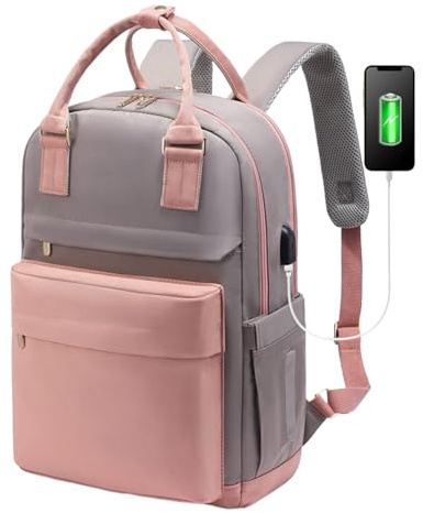 Zaino Da Viaggio - Borse Da Dsos College | Zaino Per Laptop | Pacchetti Giorno Casual | College Leggeri. Pacchetto Con Computer Portatile Lightweights Lights Scuola Adulto, Rosa con grigio, Se