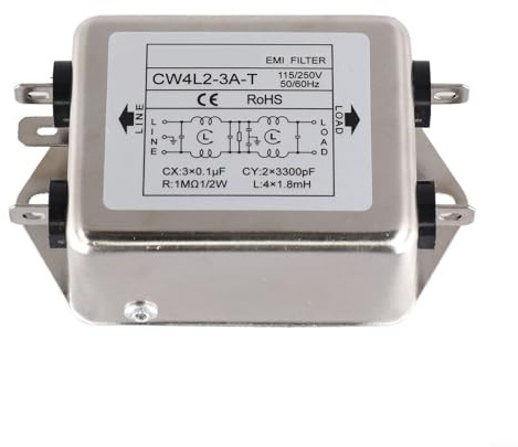 Filtro de alimentación monofásico de doble sección 3A/10A/20A Serie CW4L2 para equipos electrónicos, 50/60Hz, rango de frecuencia 0-30MHz, pérdida de inserción de 60dB, M (CW4L2-3A-T)