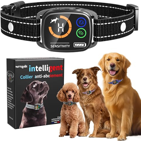 PatteSage Collier Anti aboiement Chien, Collier Electrique pour Chien 6 Niveaux de Sensibilité, Modes Son/Vibration/Vibration Forte Rechargeable, Étanche IP67 pour Petit Moyen Grand Chiens - Noir