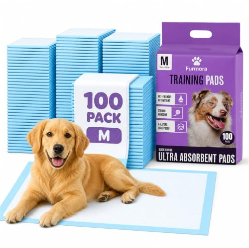 Puppy Pads 55 x 55 cm, Pack of 100 Dog Training Mats | 6-Layer Super Absorbent Pee Pads, Leak-Proof Quick-Dry Medium Size Toilet Sheets with Adhesive Corners Indoor Potty Training