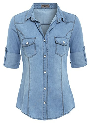 SS7 New Women's Denim Shirt, Size 8-14, Denim Light Blue, Indigo (UK - 12, Denim Blue)