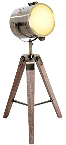 HOMCOM Vintage Tripod Table Desk Lamp Bedside Light Spotlight Brass Antique Searchlight Wooden Base