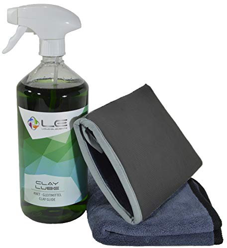 Lackreinigungs-Set - Liquid Elements Clay Mitt Knethandschuh + LE Clay Lube 1000ml + ADVANTUSE Mikrofasertuch 1 STK.