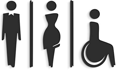 SIGNS - Plaque signalétique toilettes en Relief Noir (15 cm) Set adhésif Design Toilette SA112. Plaques toilette homme femme handicapé salle de bains - Autocollants pour les wc restroom