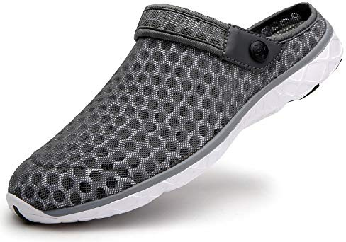 Eagsouni Mens Womens Breathable Mesh Slippers Beach Sandals Garden Clogs Hollow Out Outdoor Sports Casual Summer Shoes Flip Flops, 7.5 UK, E Deep Grey