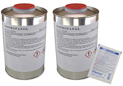 ISOPROPANOL - 2x 1 Liter Dose - Isopropylalkohol - hochreines Lösungsmittel - Reinheit > 99,9% - Universalreiniger - Cramolin - 402841 inkl. 1 St. DEWEPRO® SingleScrubs - 2-Propanol IPA