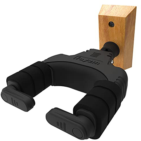 Rayzm Colgador de Guitarra, Seguro Antigravedad, Soporte de Pared Plano. Enganche Resistente de Sujeción de Pared para Guitarra Clásica/Acústica/Guitarra Eléctrica, Mandolina y Bajo,Base de Madera