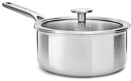 KitchenAid Multiply 3PLY Stainless Steel 18 cm/2.13 Litre Saucepan with Tempered Glass Lid, PFAS Free, Triply, Multiclad, Induction Suitable, Oven Safe up to 220°C, Silver
