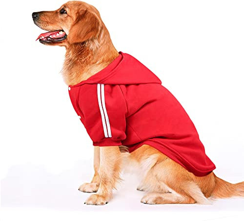 NAMSAN Hundepullover Warm Hundebekleidung Winterkleidung für Große Hunde Knopfdesign Hund Hoodie Hundepulli Rot—3XL
