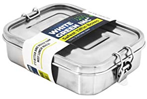 WG inc Stainless Steel Bento Box Sandwich Container, Salads, Small One Meal Tiffin for Kids & Adults, Easy to Open Secure Clips, Durable ~ Dishwasher Safe (600 ML)