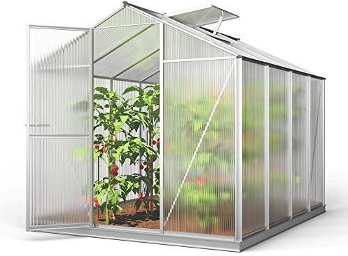 GFP Serre ECO 4 Cadre Aluminium 192x256 cm Plaques Double paroi 8 mm avec Cadre de Fondation et ouvre-fenêtre Automatique