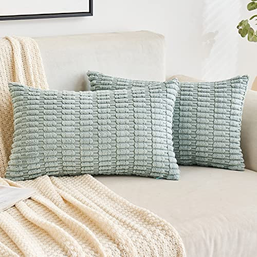 EMEMA Kordsamt Kissenbezüge Dekorative Sofakissen Moderne Kissenhüllen 40x60 cm Dekokissen Weicher Zierkissenbezug für Wohnzimmer Sofa Schlafzimmer 2er Set Graugrün