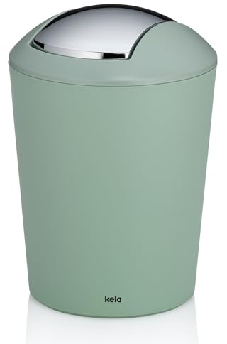 kela Kosmetikeimer grün 1,7l, Minimülleimer Badezimmer mit Schwingdeckel, Kunststoff, MARTA, kleiner Tischmülleimer jadegrün matt