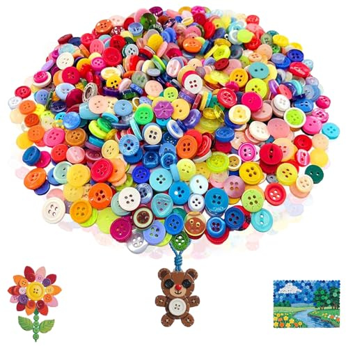 1000 Piezas Botones Colores, Colores y Tamaños Variados Botones Manualidades, für Niño DIY, Pintura, Regalo Deco, 9/10/11 cm