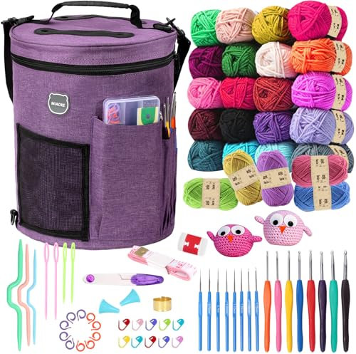 MIAOKE 79-teiliges Häkelset, große Stricktasche, Garnaufbewahrung, Organizer, Häkel-Starter-Kits mit wasserdichter Tasche, Anfänger-Strickzubehör-Set, für Anfänger und Erwachsene, Reise-Häkelbedarf