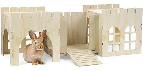 Navaris Kaninchenschloss - Hasenhaus aus Holz - Kaninchen Zubehör zum Verstecken, Schlafen und Spielen - Für Hasen