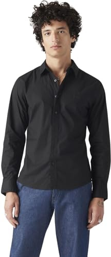 Levi's Men's Long-Sleeved Battery Housemark Slim Shirt, Jet Black, L