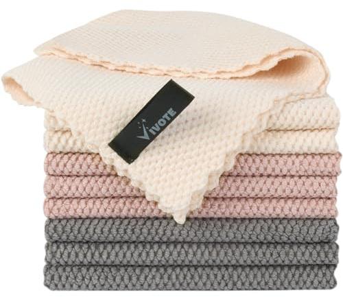 VIVOTE Mikrofiberduk, diskdukar, mjuk mikrofiberduk, återanvändbar och tvättbar premium diskhanddukar för hem, kök 9-pack, (grå + glass + rosa, 30 × 30 cm)