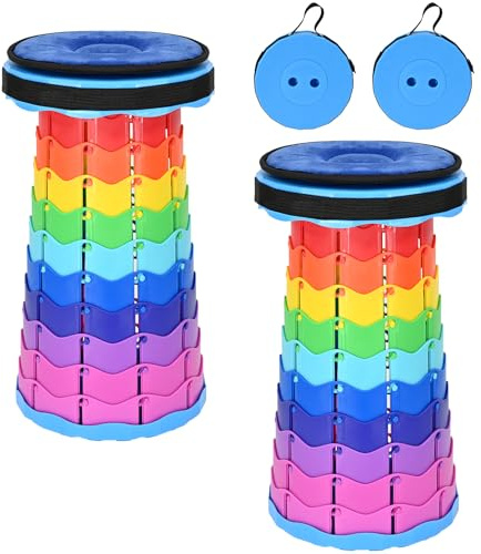 FXKS 2 Tabourets Télescopiques Pliables Rainbow, 6-45 cm, avec Coussin | Avec Coussin d’assise, Charge Jusqu’à 181 kg, Portable et Léger, Pour Camping, Festivals, Voyages et plein air