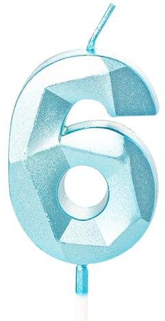 Vela de 6º cumpleaños azul número 6 para pastel de cumpleaños, vela azul de 6 cumpleaños, vela de 6º cumpleaños para pastel, decoración de pastel de 6º cumpleaños para niños de 6 años, azul