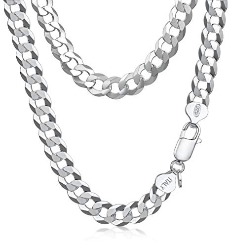 Amberta Äkta 925 Sterling Silver Kedja Halsband för Män, Italiensk Chunky Tjock Curb Länk Gåva: 7.9 mm Silverhalsband för Män 65 cm
