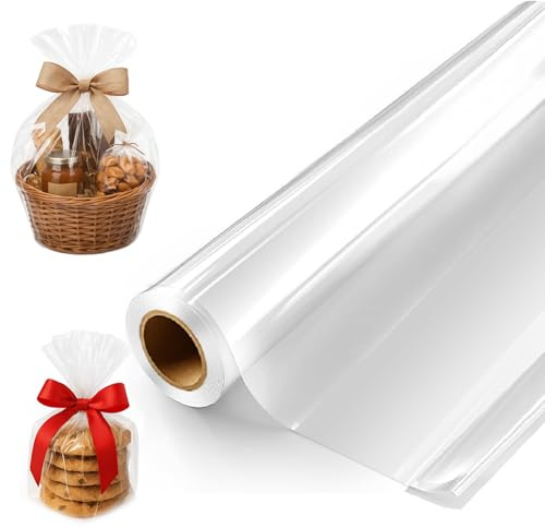 GRIFTO Clear Cellophane Wrap 80cm x 30m Double Folded to 40cm Roll Tear Resistant | Heavy Duty Wrapping Rolls | Food Grade | Waterproof for Hampers Bouquets Gifts Baskets DIY Crafts Anniversary
