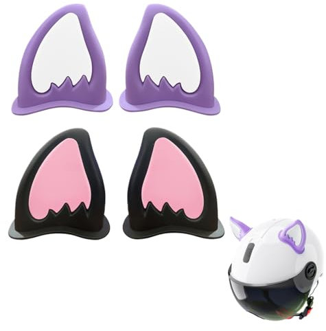 OHREN 2 Paia Orecchie Casco Moto, Decorazione Adesiva per Orecchie di Gatto, Accessori Casco Moto (Viola, Nero)